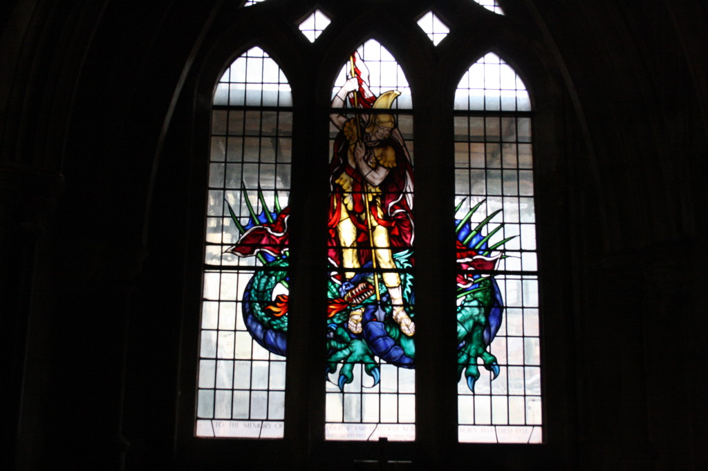 St. George slaying the dragon, or possibly his mother-in-law