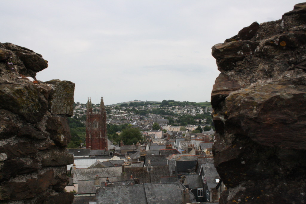 The view between the crenellations of the castle. You can see for miles in any direction.